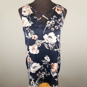 Les Amis navy blue floral sleeveless top